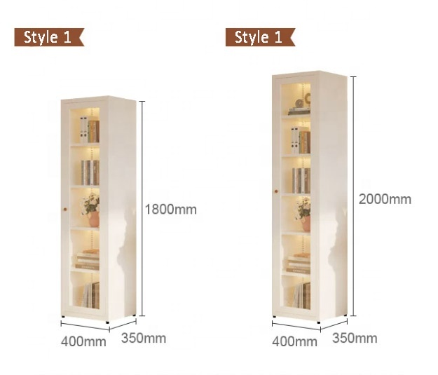 Modern Minimalist Accent White Metal Bedroom Storage Display Cabinet Soft-Close Glass Doors 6-Tier Shelves Living Room Furniture