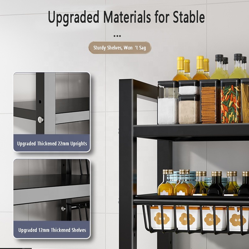 Modern Durable Multifunctional Kitchen Storage Rack Air Fryer Stand with Steel Mesh Baskets 4-Tier Metal Shelves Cart Wheels