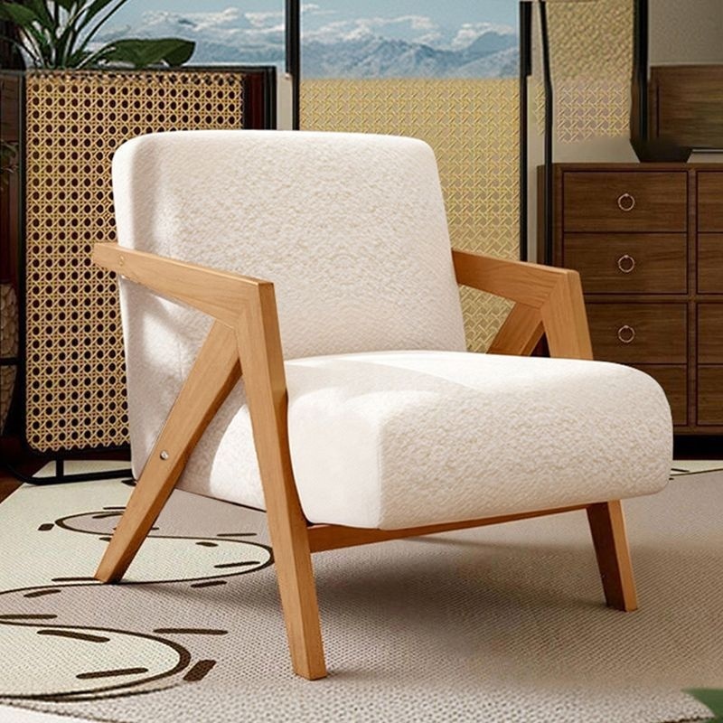 Nordic Retro Single Sofa Chair with Solid Wood Legs Linen Cover-Multi-Function for Bedroom Apartment & Living Room