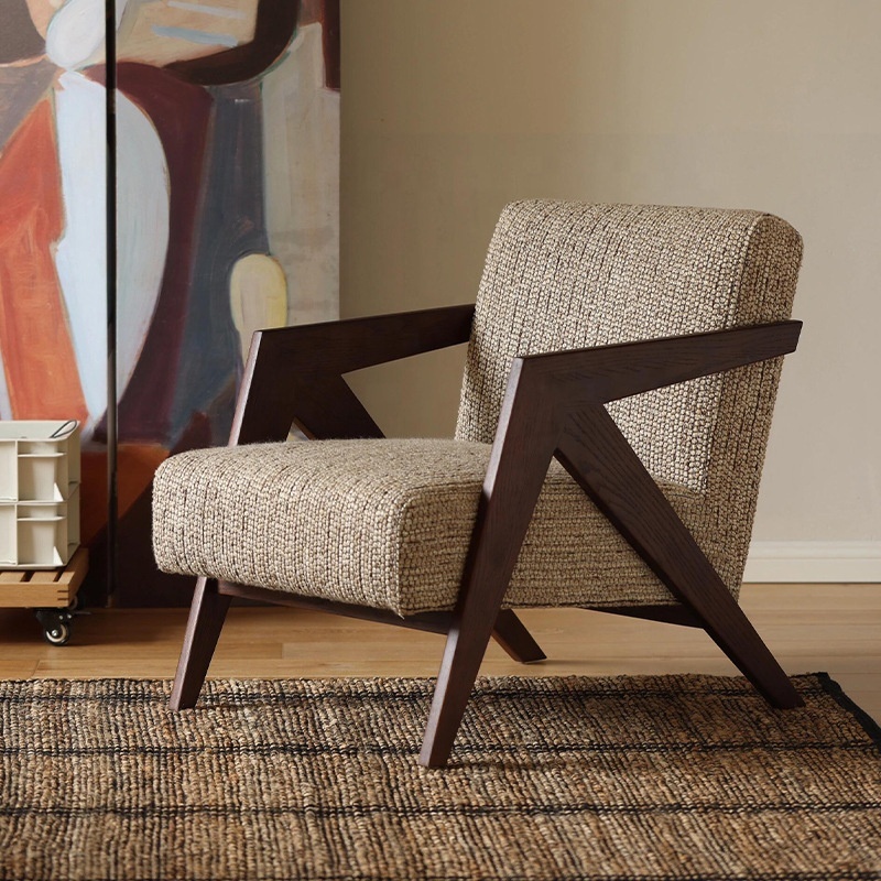 Nordic Retro Single Sofa Chair with Solid Wood Legs Linen Cover-Multi-Function for Bedroom Apartment & Living Room