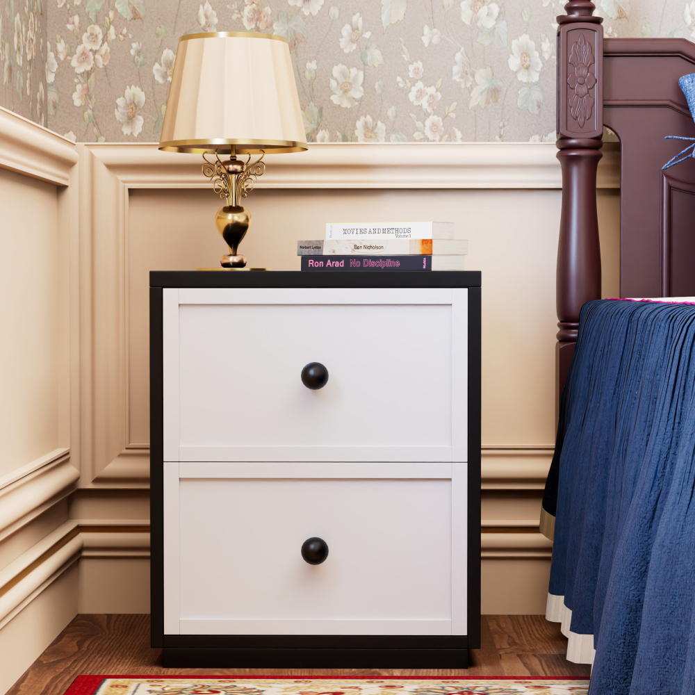 Mid Century Modern Metal Nightstand with 2 Drawers Bedroom & Dining End Table