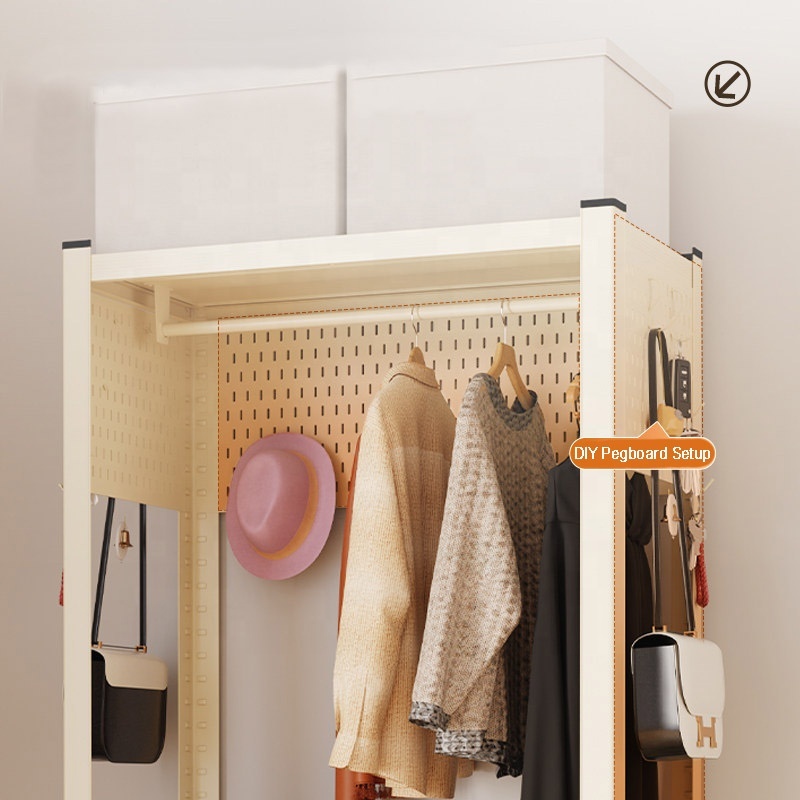 Steel Wardrobe Closet with 4-Tier Adjustable Shelves Freestanding Hanging Rods Modern Design for Bedroom Storage