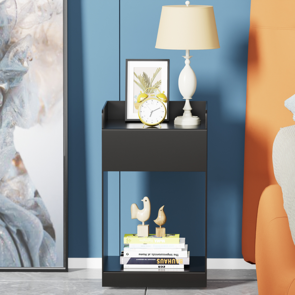 Modern Iron Night Stand & Bedside Table with Open Storage Small Space Bedroom Furniture for Hotel Kids Room Dorm 2 Drawers