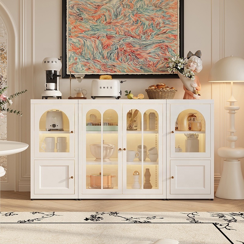 Modern Steel Glass Doors Sideboard Cabinet 80cm Multi-functional Save Space Storage for Dining & Living Rooms Easy Installation