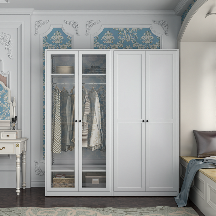 Modern High Quality Metal Gardrop Bedroom Furniture Luxury Double Door Closet Clothes Bedroom Wardrobes Hot Sale Steel Furniture