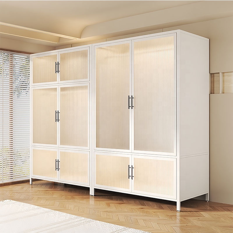 Freestanding Steel Armoire Wardrobe Cabinet with Hanging Rod Modern Design for Bedroom and Living Room Storage
