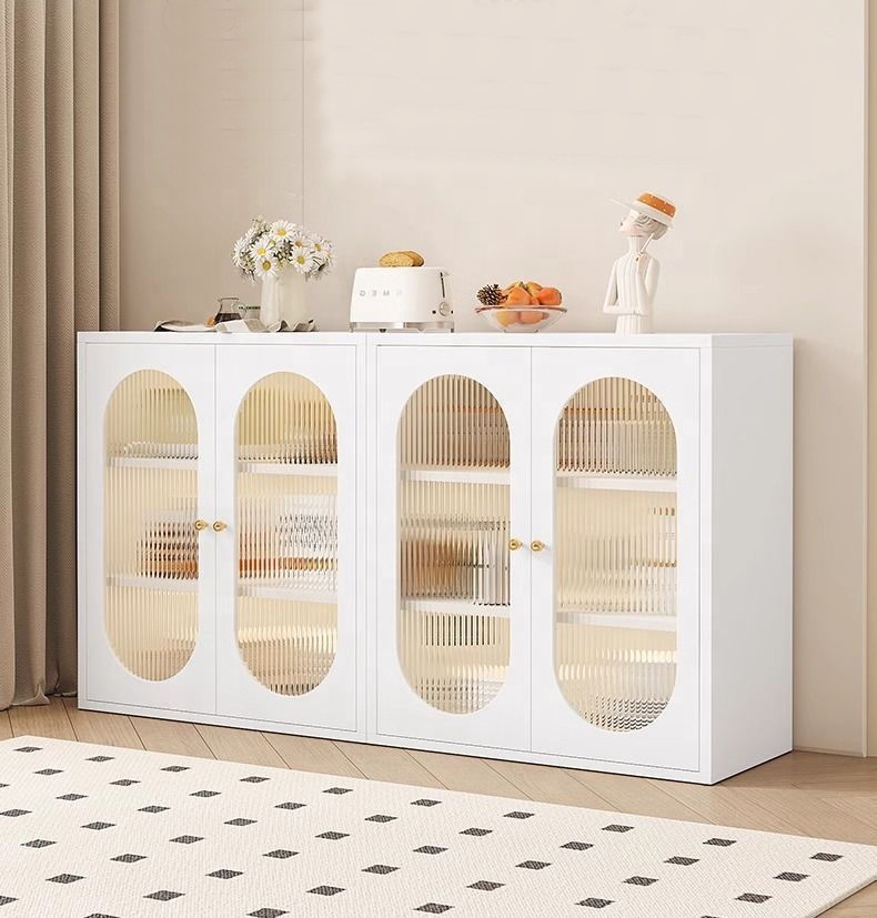 Modern Steel Glass Doors Sideboard Cabinet 80cm Multi-functional Save Space Storage for Dining & Living Rooms Easy Installation