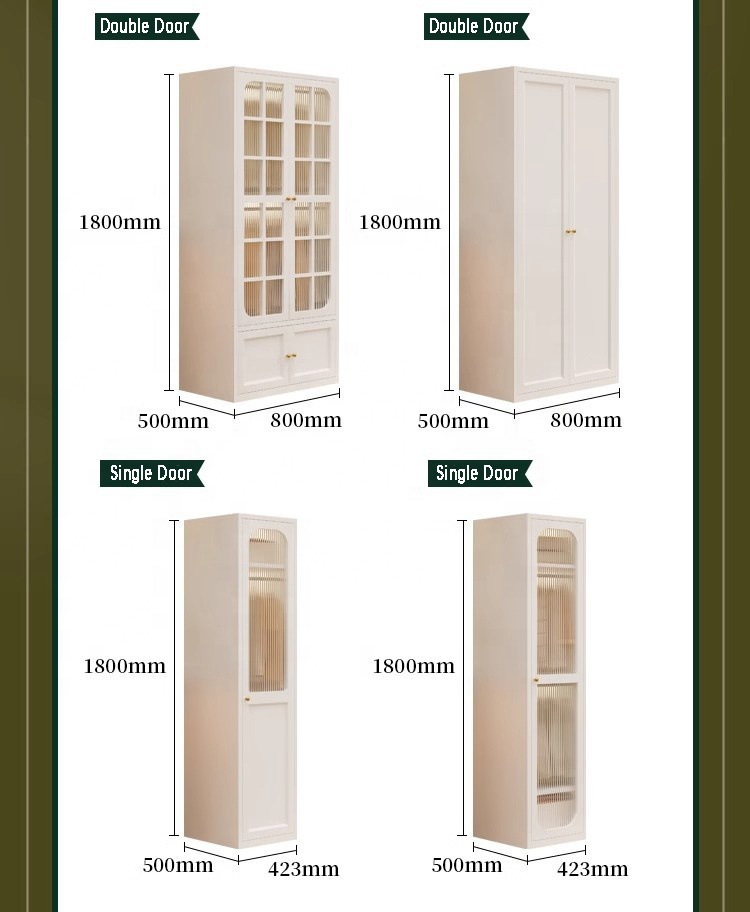 Modern Steel Bedroom Wardrobe Closet with Adjustable Shelves Gold Handles Hanging Rods and Freestanding Design