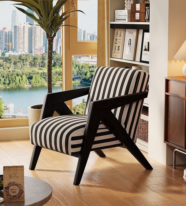 Nordic Retro Single Sofa Chair with Solid Wood Legs Linen Cover-Multi-Function for Bedroom Apartment & Living Room