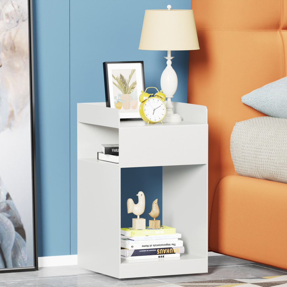 Modern Iron Night Stand & Bedside Table with Open Storage Small Space Bedroom Furniture for Hotel Kids Room Dorm 2 Drawers