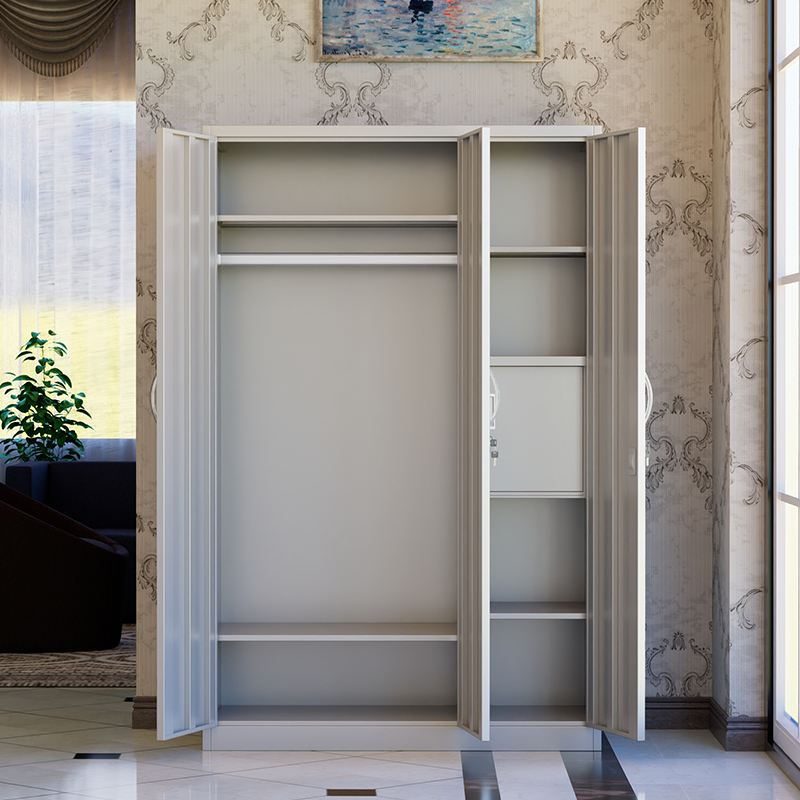 Modern 5-Door Metal Closet with Hanging Clothes and Mirror Steel Almirah Wardrobe with 2 Drawers for Living Room
