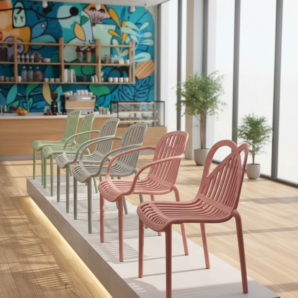 Modern Stackable Outdoor Dining Chairs All Weather Plastic Furniture for Patio & Backyard Use