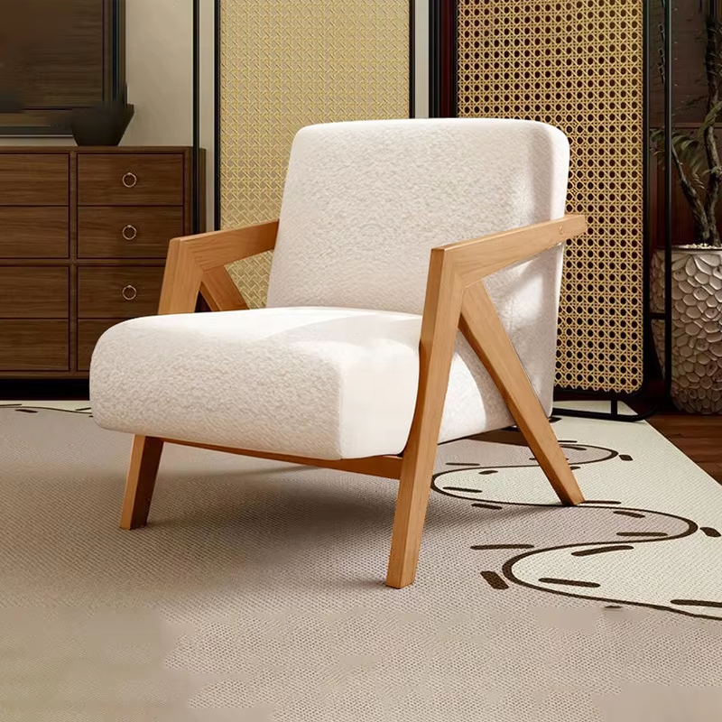 Nordic Retro Single Sofa Chair with Solid Wood Legs Linen Cover-Multi-Function for Bedroom Apartment & Living Room