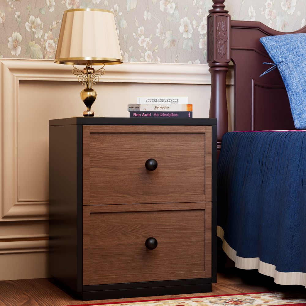 Mid Century Modern Metal Nightstand with 2 Drawers Bedroom & Dining End Table