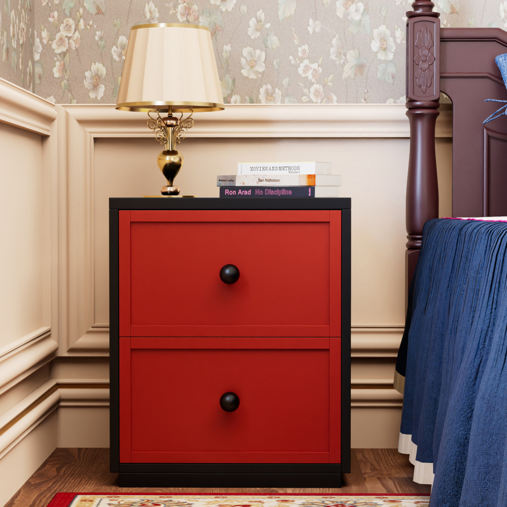 Mid Century Modern Metal Nightstand with 2 Drawers Bedroom & Dining End Table