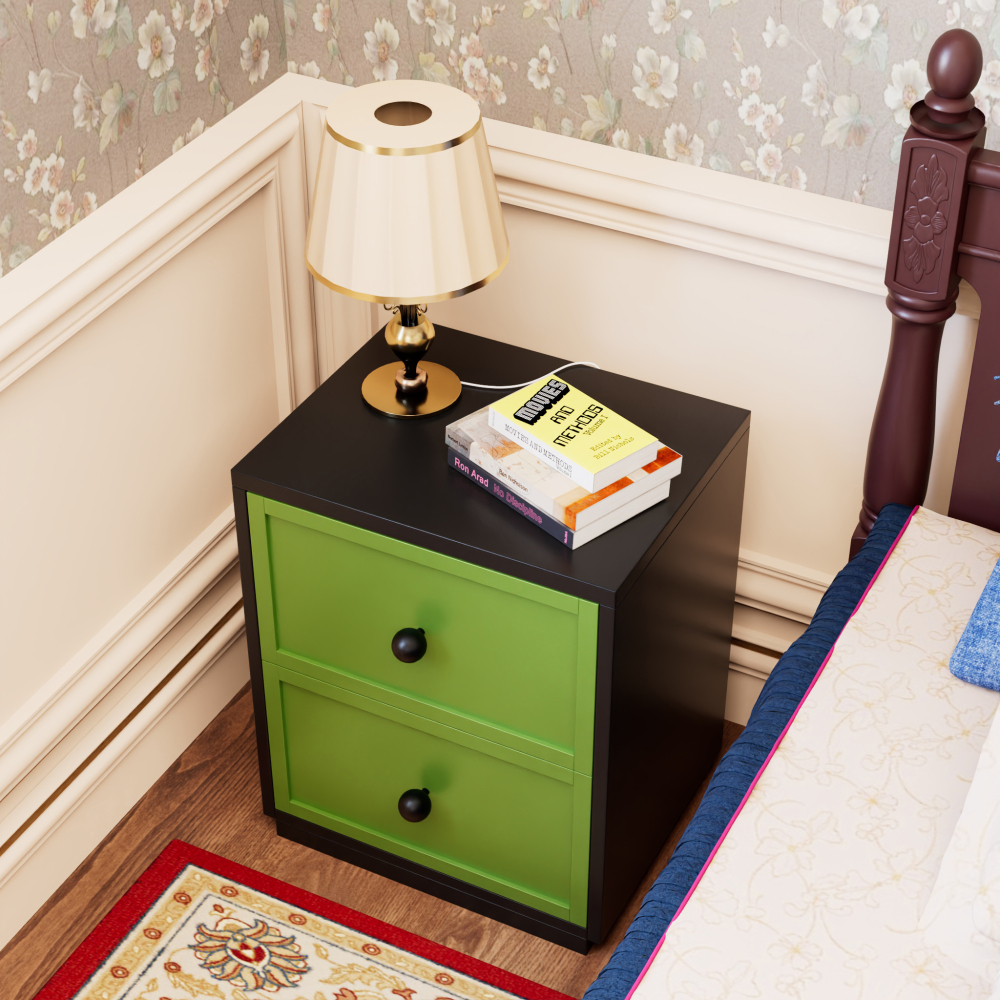 Mid Century Modern Metal Nightstand with 2 Drawers Bedroom & Dining End Table
