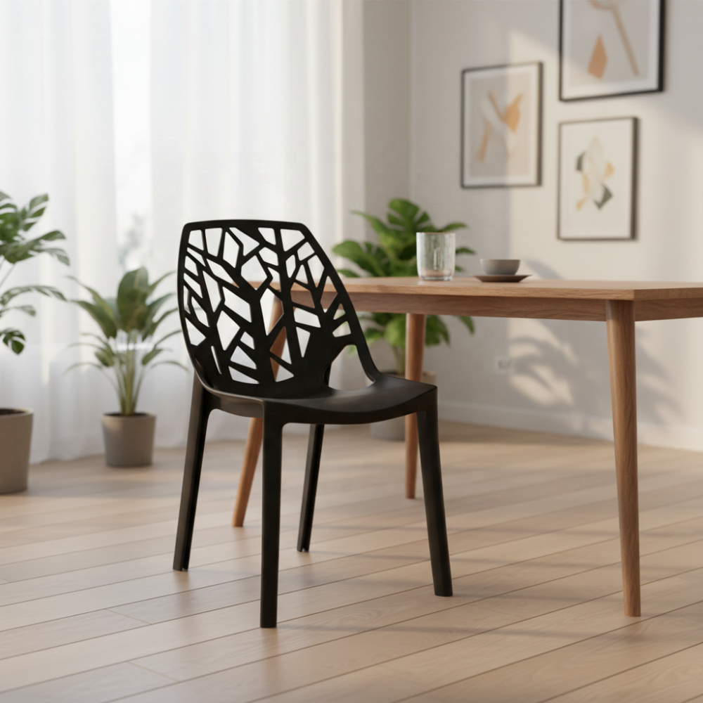 Modern PP Fiber Indoor/Outdoor Stackable Dining Chairs, Stacking Plastic Bistro Chairs for Patio or Restaurant