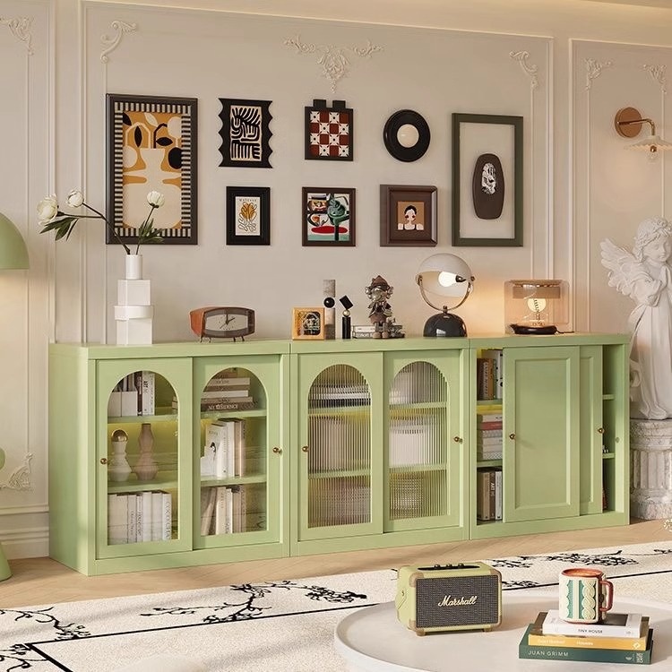 Modern Steel Glass Doors Sideboard Cabinet 80cm Multi-functional Save Space Storage for Dining & Living Rooms Easy Installation
