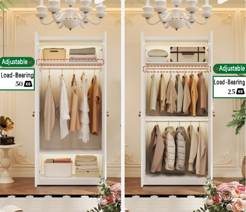 Steel White Wardrobe Closet 2 Doors Modern Freestanding Bedroom Armoire with Adjustable Storage Durable Hotel Use