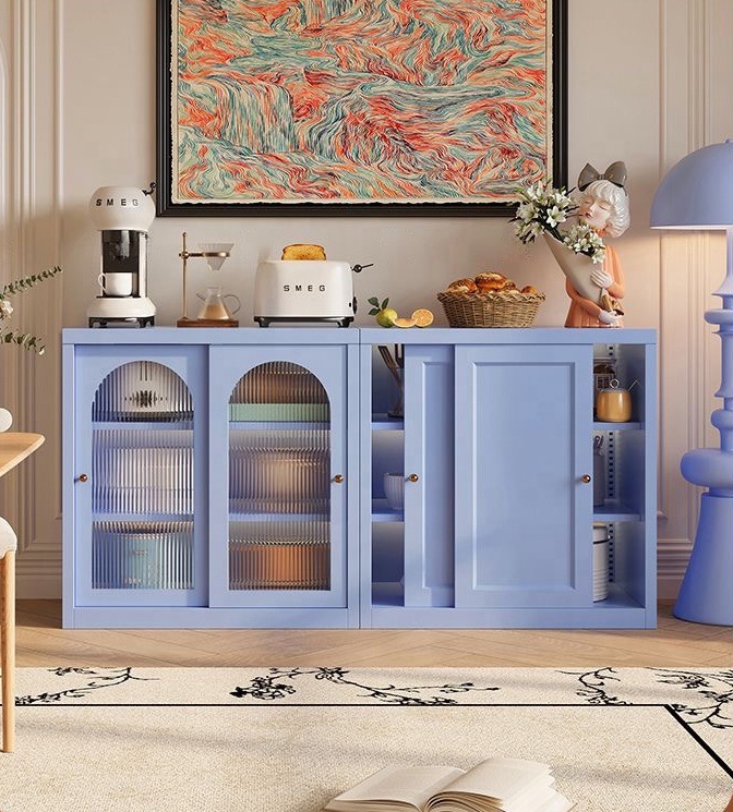 Modern Steel Glass Doors Sideboard Cabinet 80cm Multi-functional Save Space Storage for Dining & Living Rooms Easy Installation