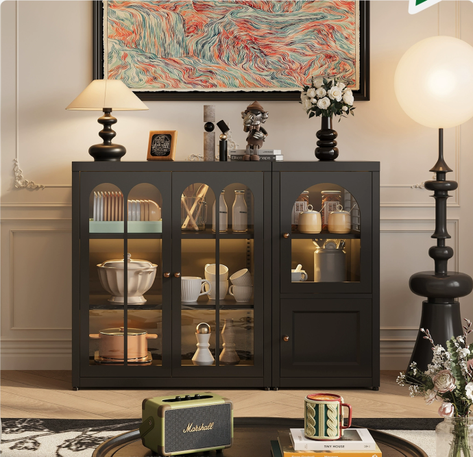 2-Door Steel Locker Storage Cabinet Adjustable Shelves Space-Saving Sideboard Modern Living Room Furniture Durable Easy Assembly