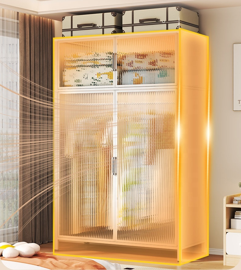 Freestanding Steel Armoire Wardrobe Cabinet with Hanging Rod Modern Design for Bedroom and Living Room Storage