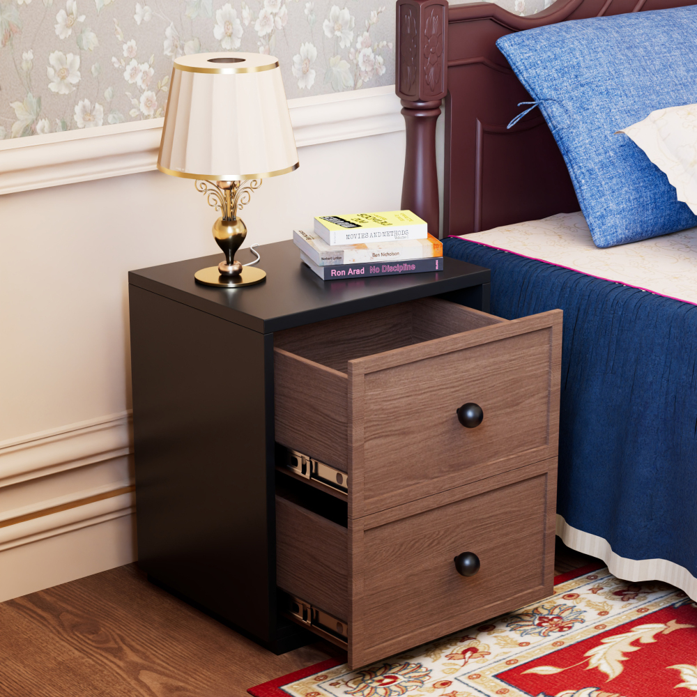Mid Century Modern Metal Nightstand with 2 Drawers Bedroom & Dining End Table