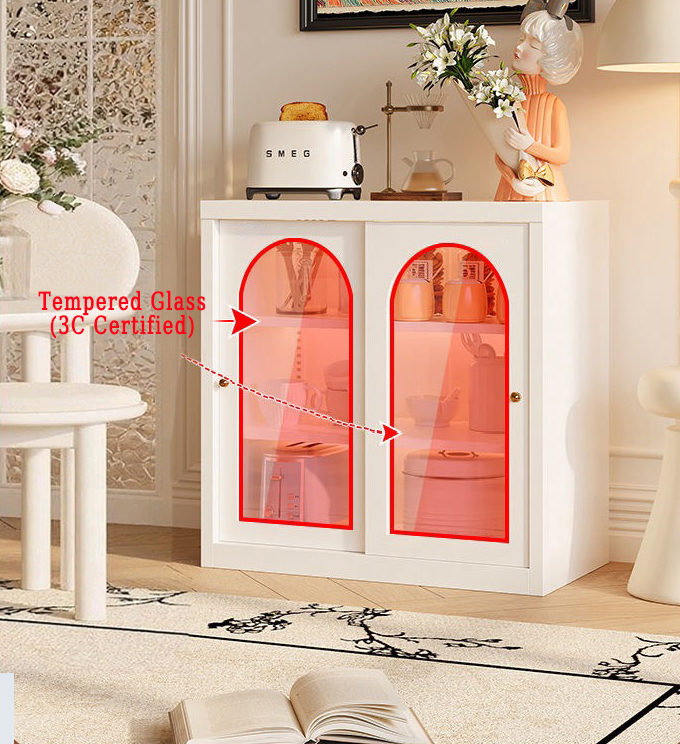 Adjustable Shelf Sideboard Buffet Cabinet with Glass Doors Credenza Storage New Home Furniture for Living Room Kitchen Entryway