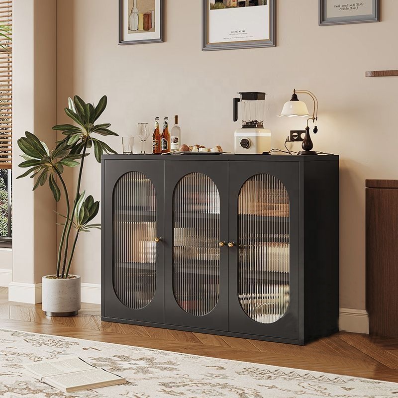 Modern Steel Glass Doors Sideboard Cabinet 80cm Multi-functional Save Space Storage for Dining & Living Rooms Easy Installation