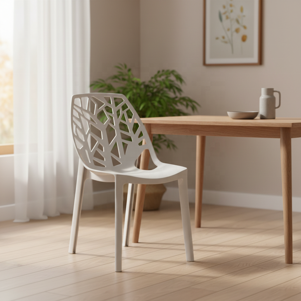 Modern PP Fiber Indoor/Outdoor Stackable Dining Chairs, Stacking Plastic Bistro Chairs for Patio or Restaurant