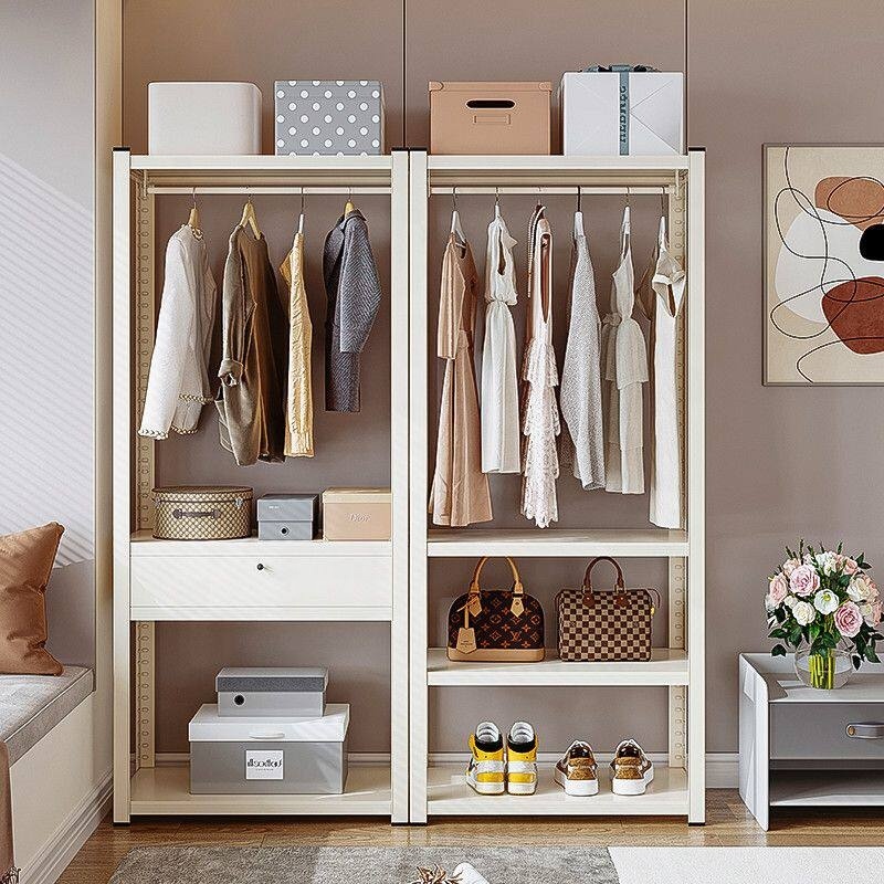 Steel Wardrobe Closet with 4-Tier Adjustable Shelves Freestanding Hanging Rods Modern Design for Bedroom Storage