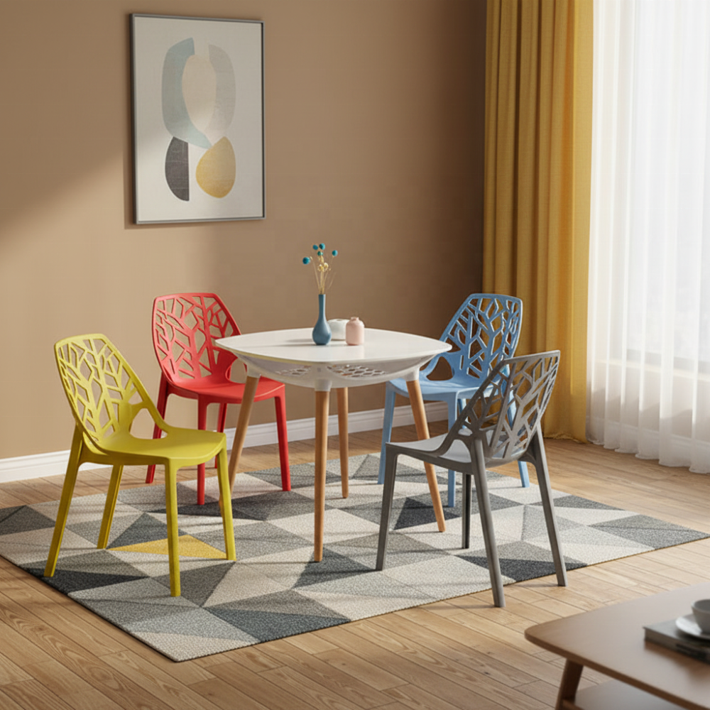 Modern PP Fiber Indoor/Outdoor Stackable Dining Chairs, Stacking Plastic Bistro Chairs for Patio or Restaurant