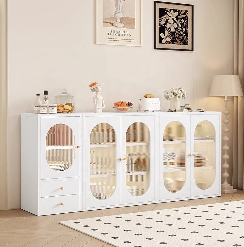 Modern Steel Glass Doors Sideboard Cabinet 80cm Multi-functional Save Space Storage for Dining & Living Rooms Easy Installation