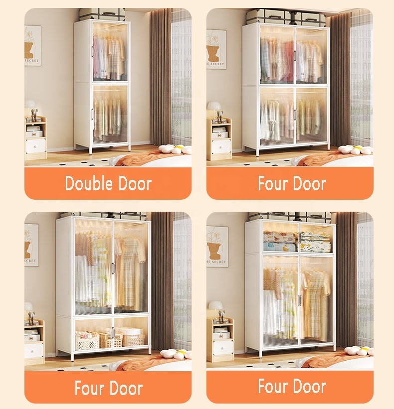 Freestanding Steel Armoire Wardrobe Cabinet with Hanging Rod Modern Design for Bedroom and Living Room Storage