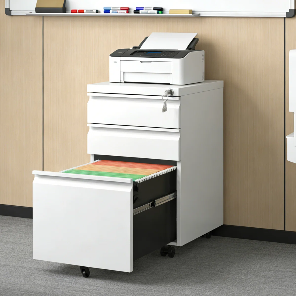 Wholesale 24'' Tall Metal Mobile Pedestal Office Furniture 3 Drawers Under Desk Lockable Wheels for Outdoor School Gym Use