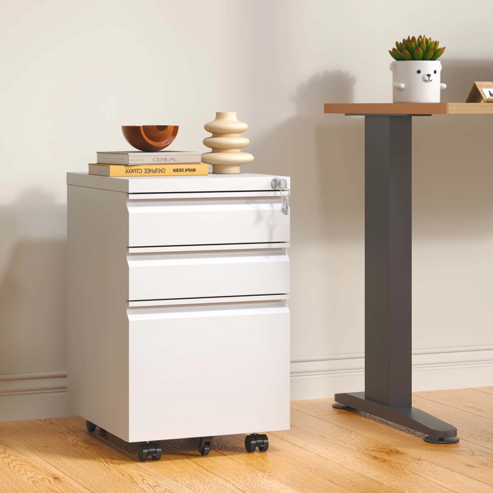 Wholesale 24'' Tall Metal Mobile Pedestal Office Furniture 3 Drawers Under Desk Lockable Wheels for Outdoor School Gym Use