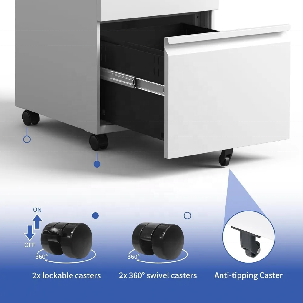 Wholesale 24'' Tall Metal Mobile Pedestal Office Furniture 3 Drawers Under Desk Lockable Wheels for Outdoor School Gym Use