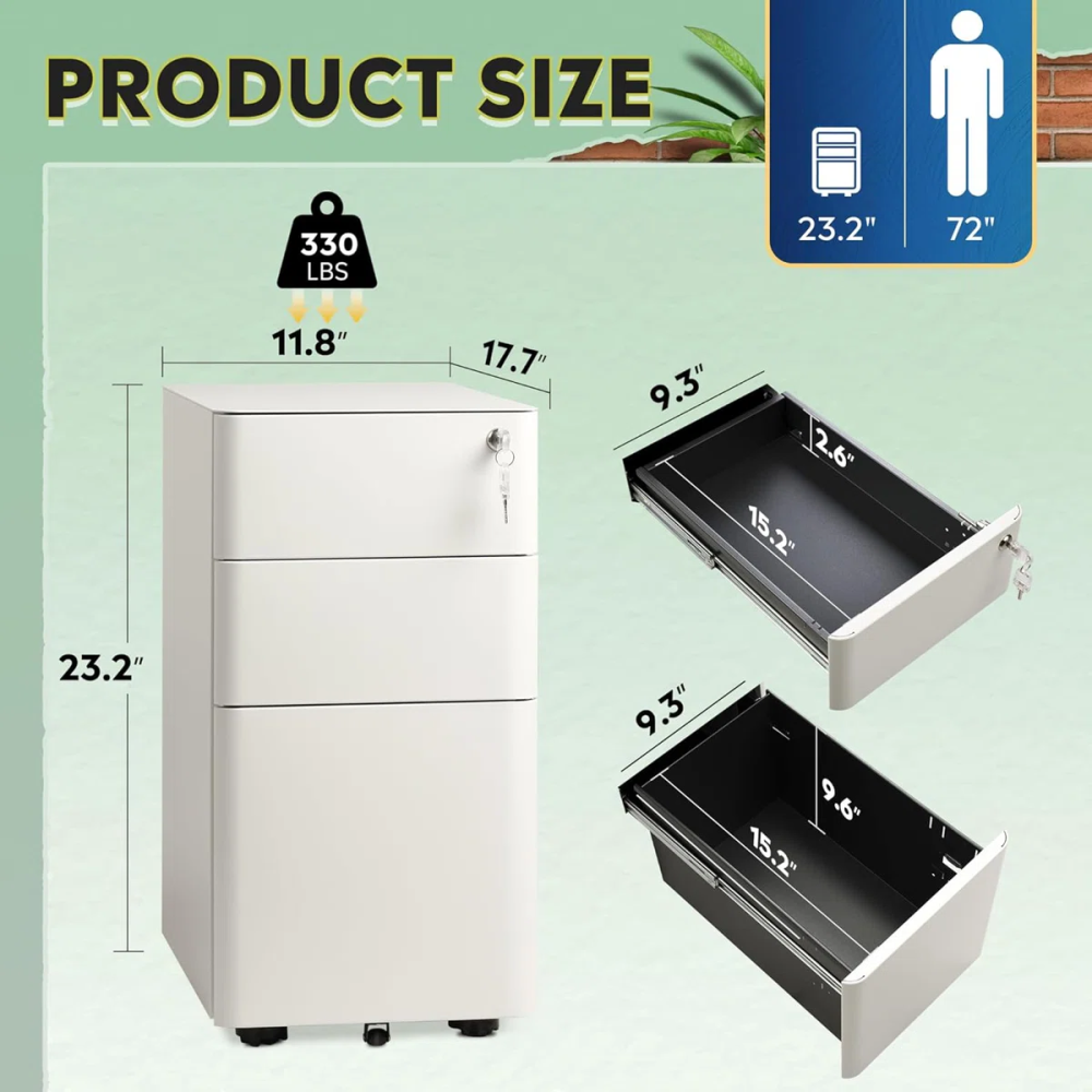 3 Drawer File Cabinet, Printer Cabinet, Home Office Filing Cabinets, Fully Assembled Except Casters,Legal/Letter Size