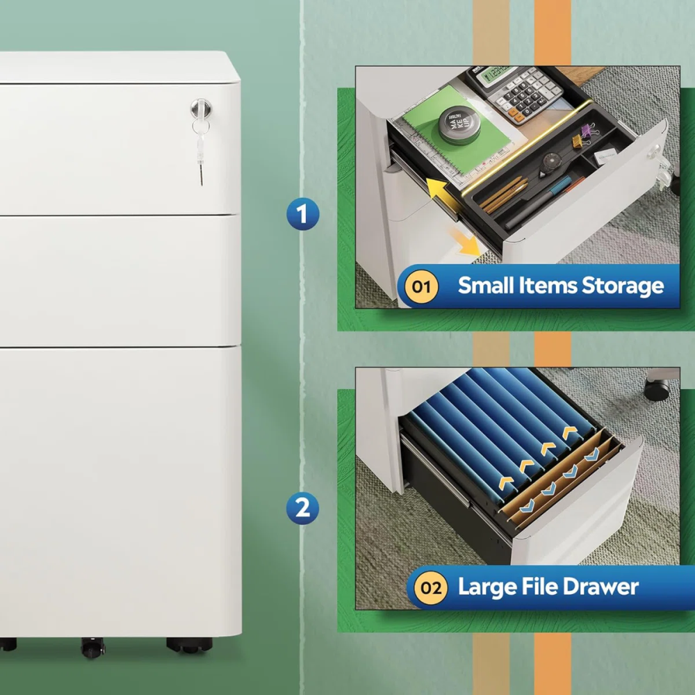 3 Drawer File Cabinet, Printer Cabinet, Home Office Filing Cabinets, Fully Assembled Except Casters,Legal/Letter Size