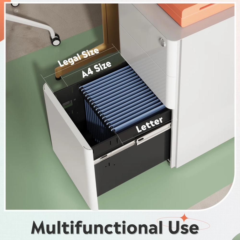 3 Drawer File Cabinet, Printer Cabinet, Home Office Filing Cabinets, Fully Assembled Except Casters,Legal/Letter Size
