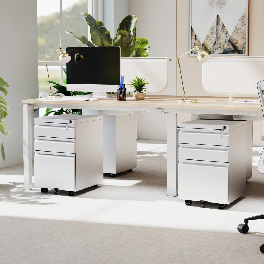 Wholesale 24'' Tall Metal Mobile Pedestal Office Furniture 3 Drawers Under Desk Lockable Wheels for Outdoor School Gym Use