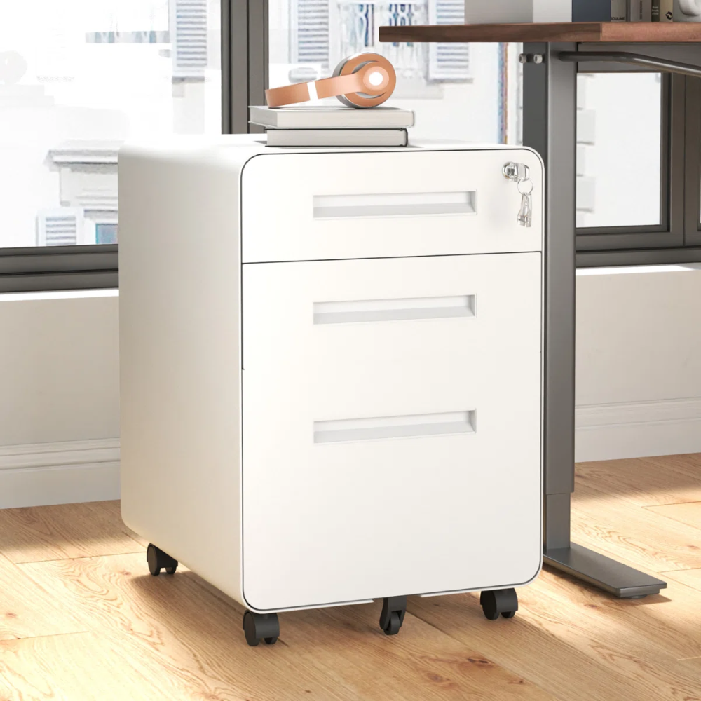 24'' Tall White Compact Steel Storage Cabinet Desk Office Mobile Pedestal Filing Cabinet for Kitchen Gym Outdoor School Use