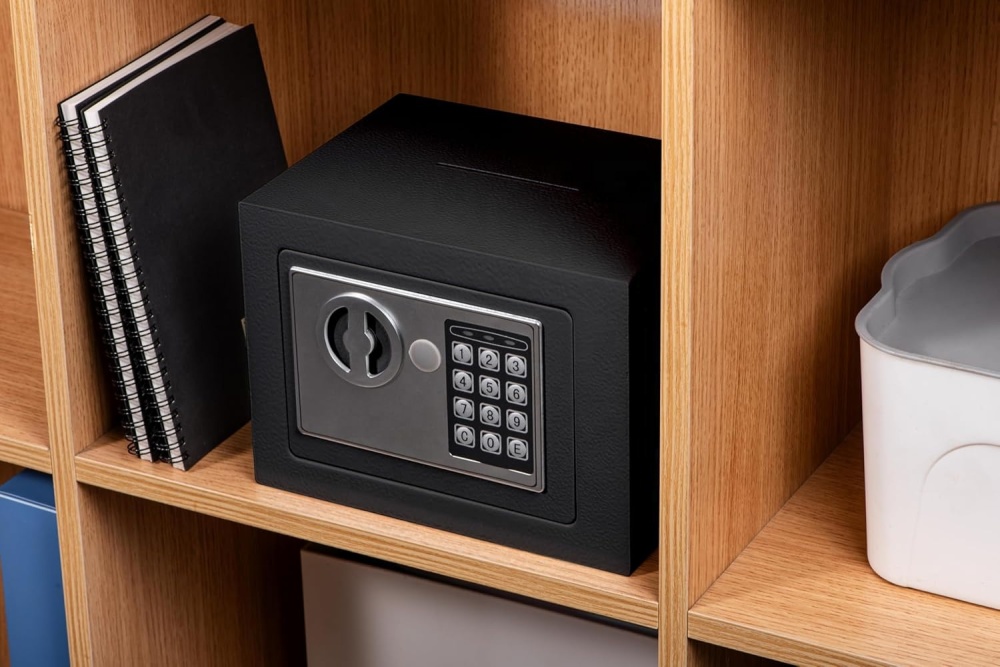 Steel Home Security Electronic Lock Box with Key Lock Safe & Door Design Small Safe Cabinet with Digital Door Lock & Bolt