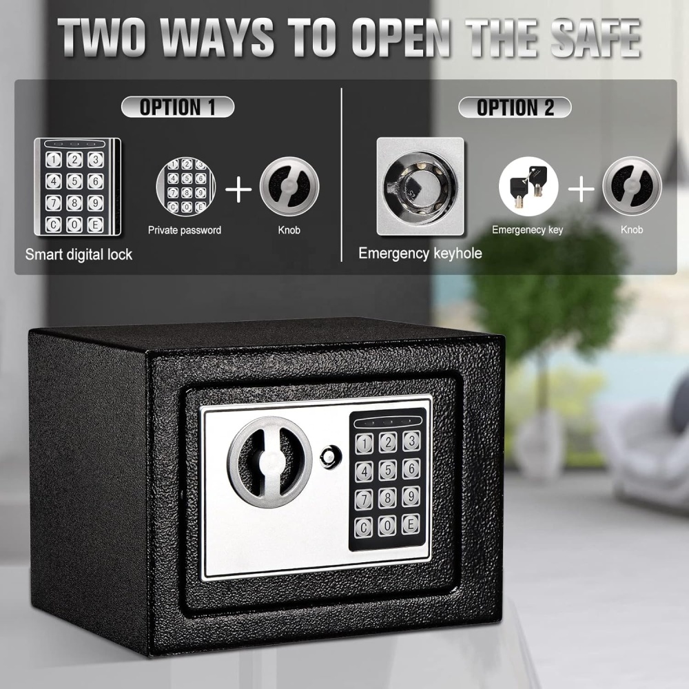 Steel Home Security Electronic Lock Box with Key Lock Safe & Door Design Small Safe Cabinet with Digital Door Lock & Bolt