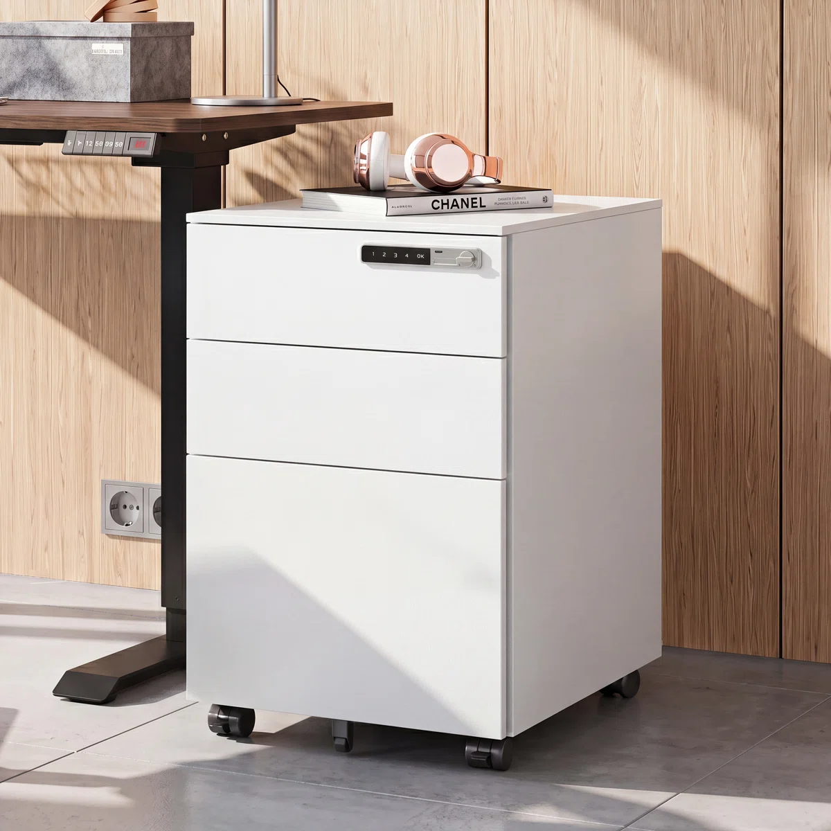 3 Drawer Steel File Cabinet with Code Lock Fully Assembled Mobile Filing Cabinet Eco-Friendly Home & Commercial Office Use
