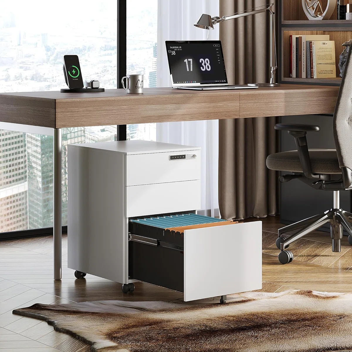 3 Drawer Steel File Cabinet with Code Lock Fully Assembled Mobile Filing Cabinet Eco-Friendly Home & Commercial Office Use