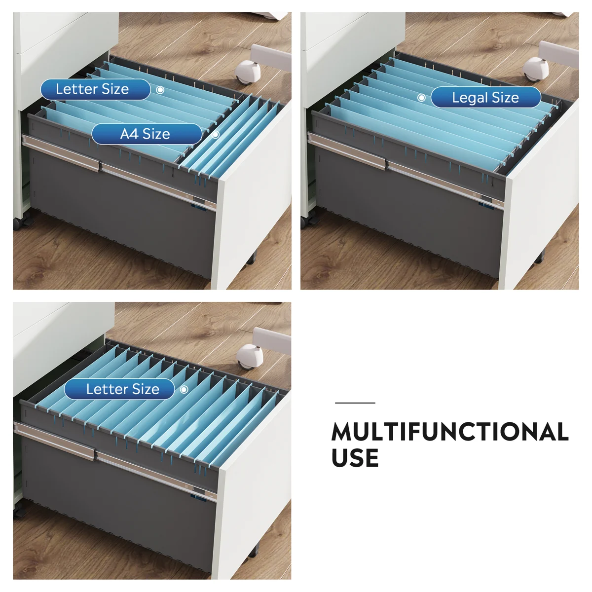 3 Drawer Steel File Cabinet with Code Lock Fully Assembled Mobile Filing Cabinet Eco-Friendly Home & Commercial Office Use