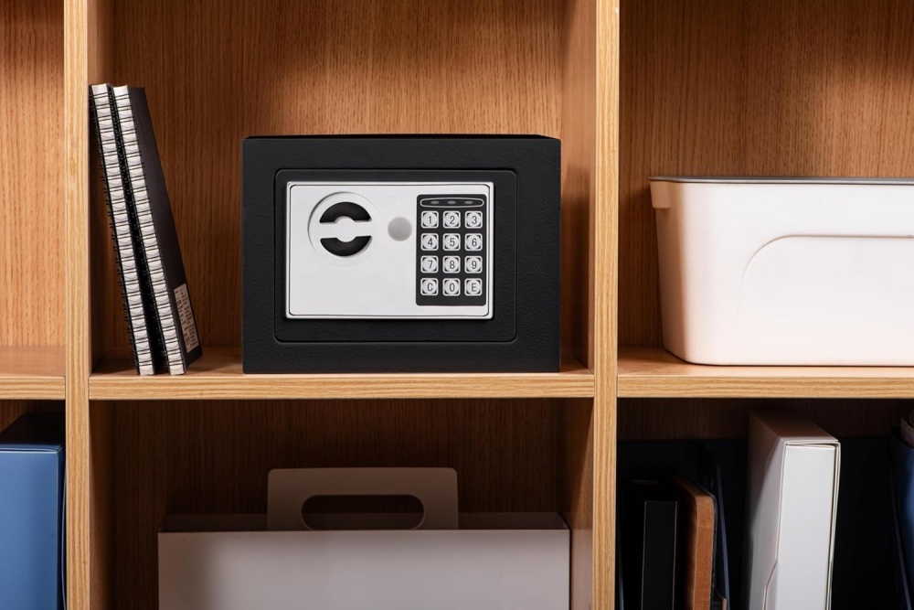 Steel Home Security Electronic Lock Box with Key Lock Safe & Door Design Small Safe Cabinet with Digital Door Lock & Bolt