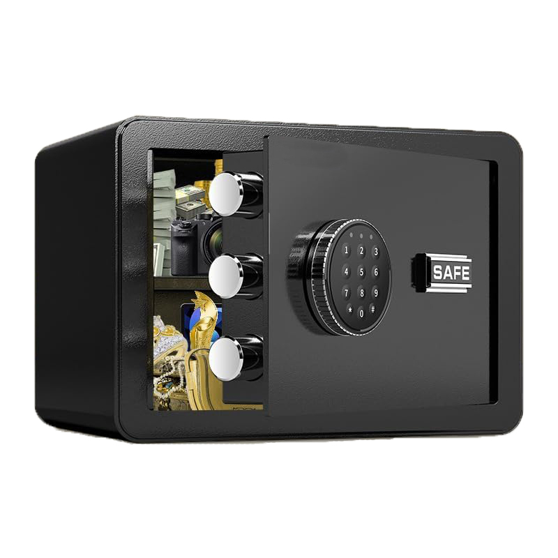 Compact Black Steel Home Safe Secure Digital Electronic Lock Valuable Storage for Personal Use 25x35x25cm Dimensions Waterproof