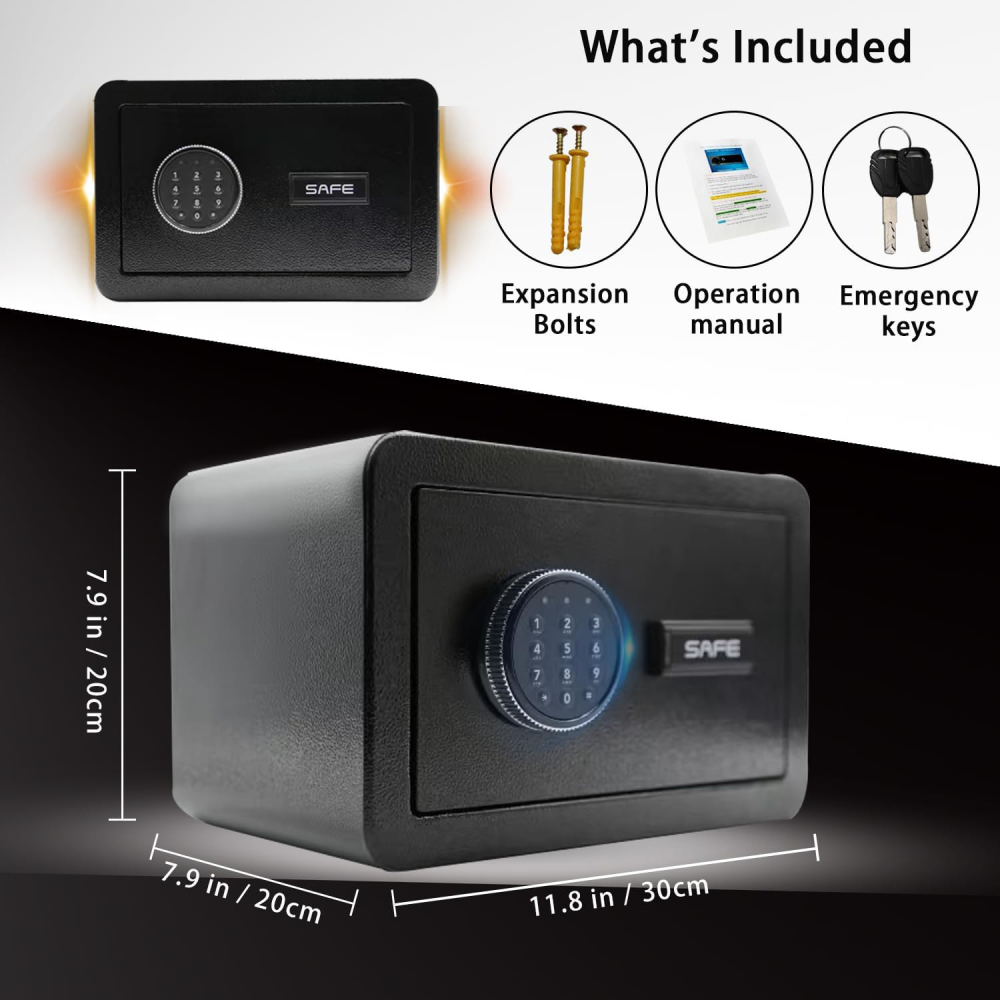 Compact Black Steel Home Safe Secure Digital Electronic Lock Valuable Storage for Personal Use 25x35x25cm Dimensions Waterproof